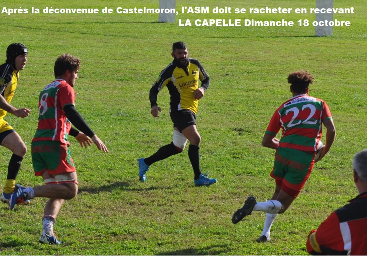 9 à 27 Surpris par une équipe dynamique conquérante et enchaînant les temps de jeu, les Miramontais aux jambes lourdes et perméables en défense ont encaissé 4 essais et n'ont pu opposer que des incursions spectaculaires mais inabouties comme sur cette photo où figurent deux des joueurs les plus en vue, au demeurant jeunes recrues prometteuses. On attend évidemment beaucoup mieux dimanche en recevant La Capelle.