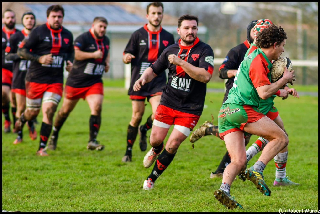 21 janvier: ASM - Cadaujac (10-47). Une première mi-temps équilibrée (10-14) mais un débordement en fin de match avec une carton rouge.
