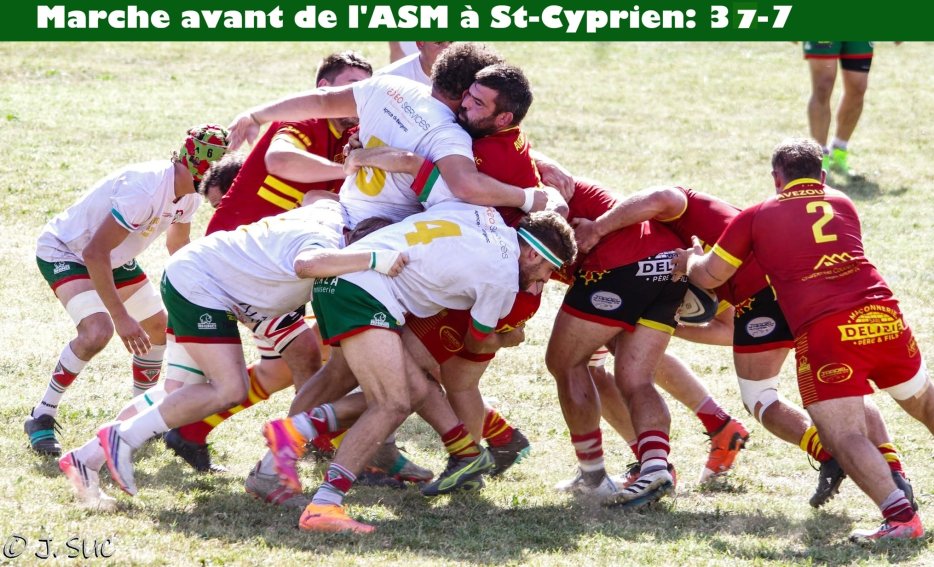 37 à 7:à St-Cyprien belle entrée en championnat de l'ASM qui a débordé St Cyprien par un jeu fluide prometteur, après 2 victoires en Challenge