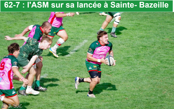 4 octobre: Ste Bazeille 7-62 ASM (réserves 12-31}. Impressionnant succès de l ASM (8 essais) chez un adversaire qui fit sa bête noire ces dernières années. 5e succès consécutif incluant les victoires en Challenge.