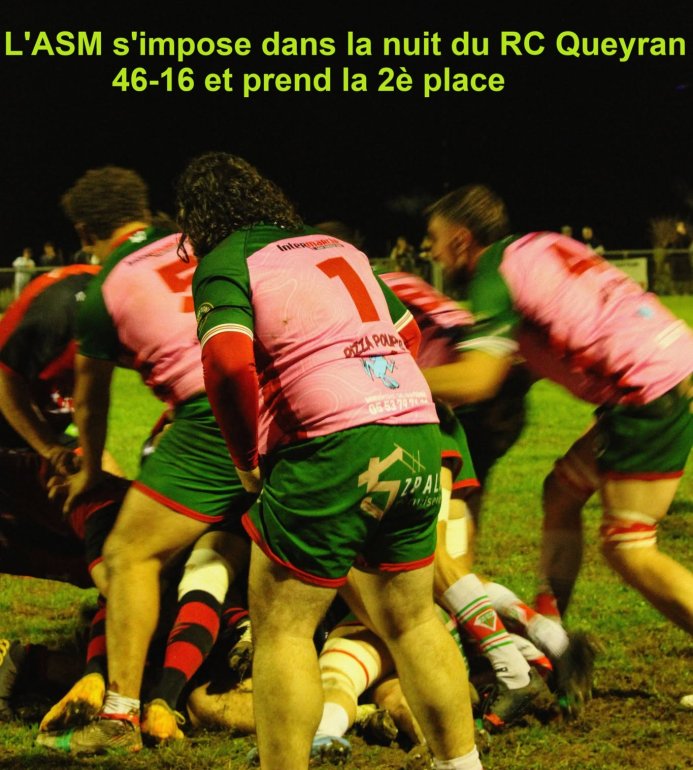 46 à 16: l'ASM s'impose dans la nuit à Villefranche du Queyran et avec cette (5è victoire consécutive en championnat dont elle occupe la 2éplace à égalité de points avec le Passage.