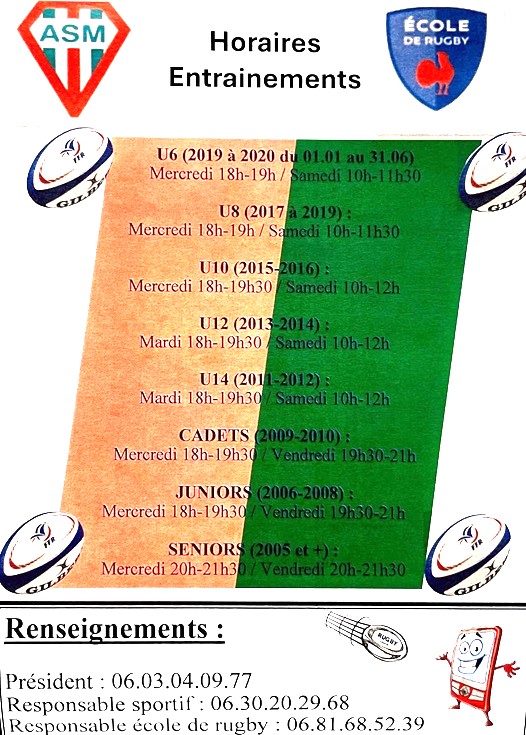 Agenda jeunes et école de rugby