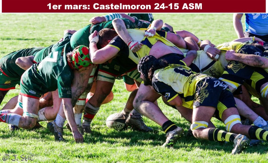 28 février: Castelmoron 24-15 ASM. Débordés dans la première demi-heure par une rapide équipe de Castelmoron (3essais) es Miramontais ont eu le mérite de ne pas baisser les bras et revenir dans la partie avec deux essais de Minetto et Fichet...un peu tard. Photos en fin de diaporama