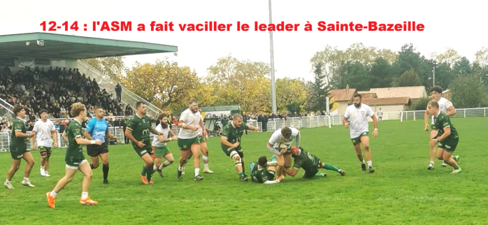 26 octobre: Sainte-Bazeille 14-12 ASM. L'ASM a perdu sur le fil -une transformation contrée- un match qu'elle a maîtrisé la plupart du temps bousculant le leader en marquant deux essais contre un...Photos en fin de diaporama